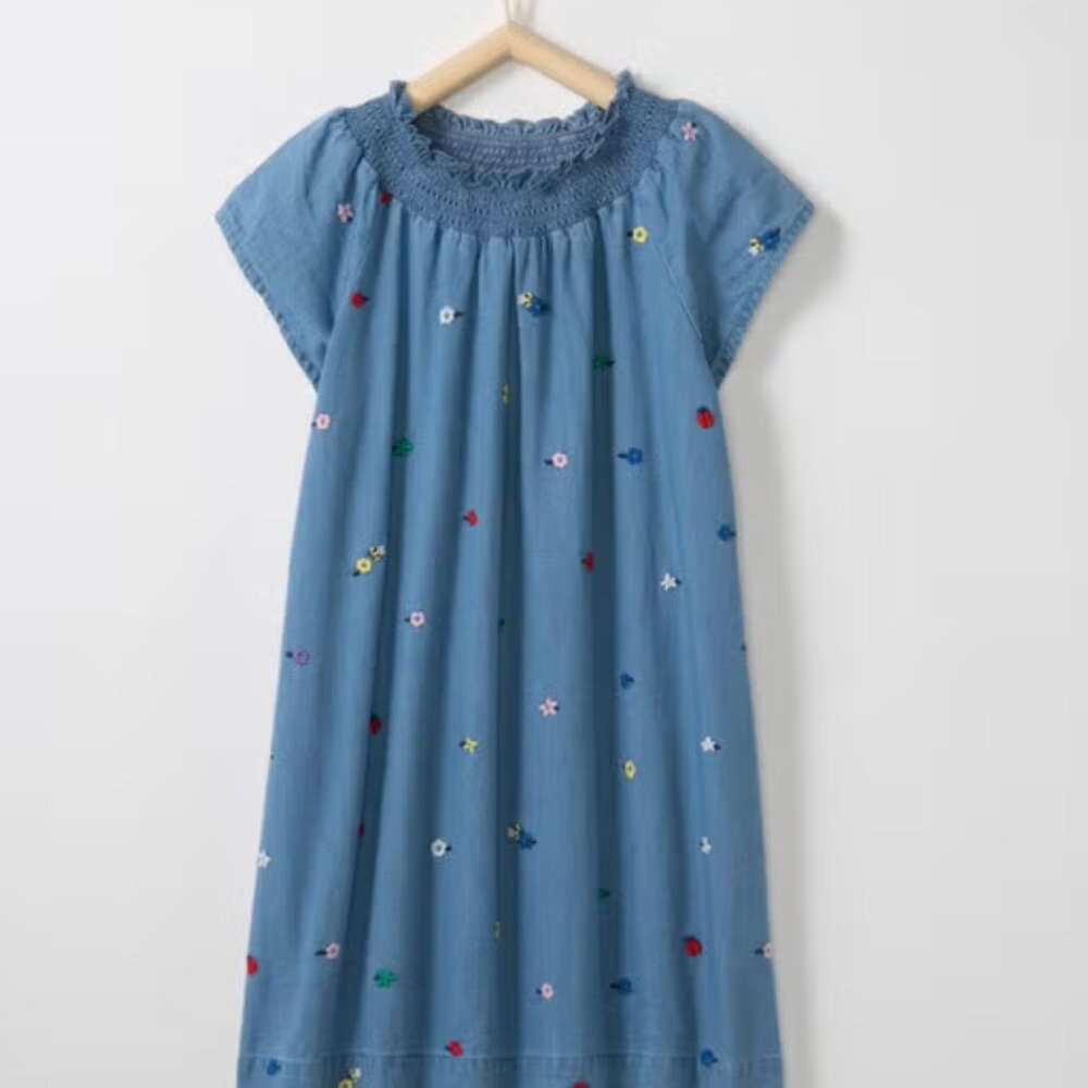 Hanna Andersson Embroidered Chambray Dress, Size 4T